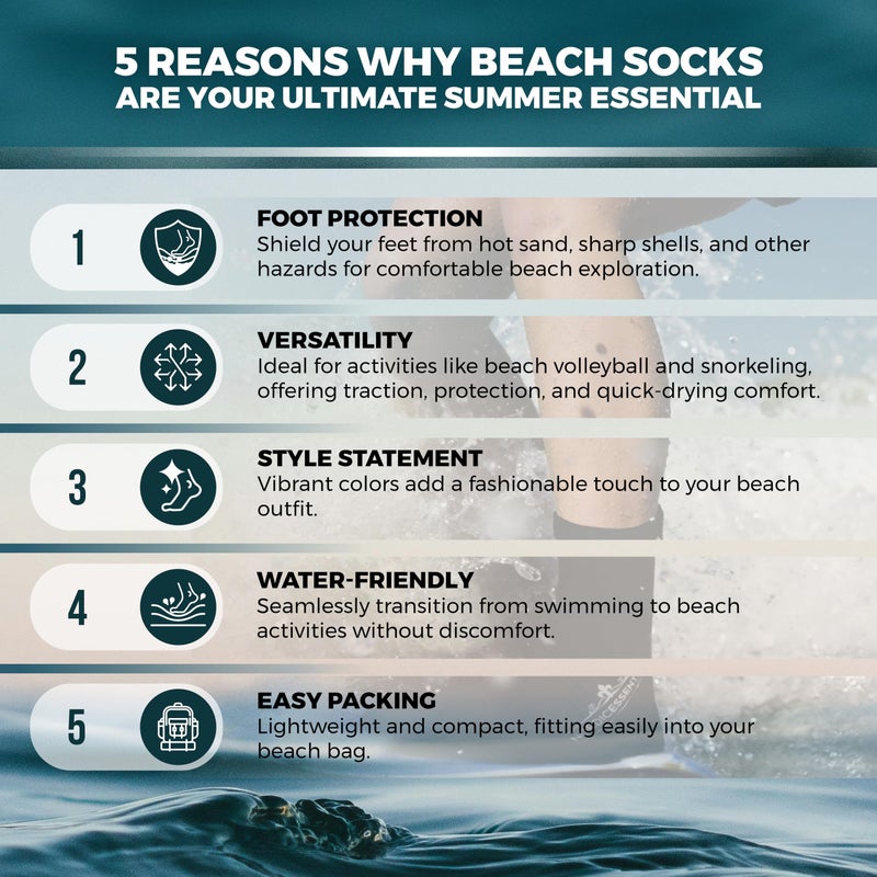 Nordic Essentials Beach Socks - Sand sports - Volleyball, Soccer, Snorkeling - Kids, Women, Men 1 Yr Warranty (4, Black + Blue, Medium) - Image 3